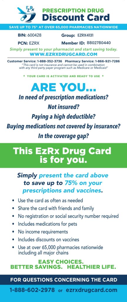 ERX Drug Card - Prescription Discount Card with Instructions